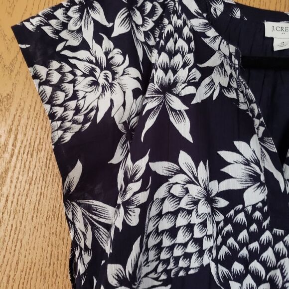 J. Crew Pineapple Print Sleeveless Crinkle Casual Midi Dress Navy White Size 4 - Picture 6 of 9